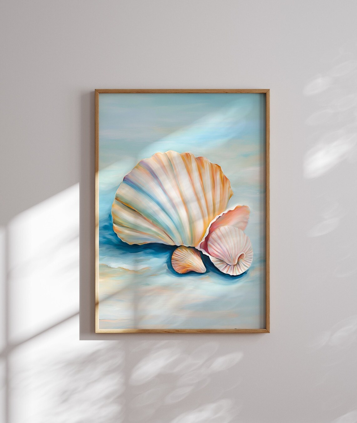 Coastal Seashell Art Print Neutral Beige Shell Painting Beach Home Decor