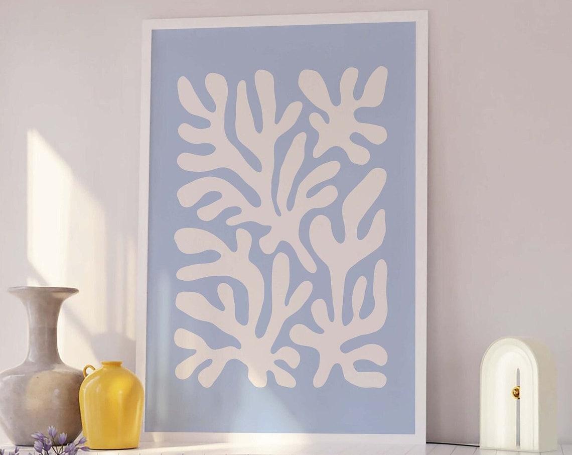 White Coral on Blue Abstract Ocean Art Poster for Coastal Decor - Image 4