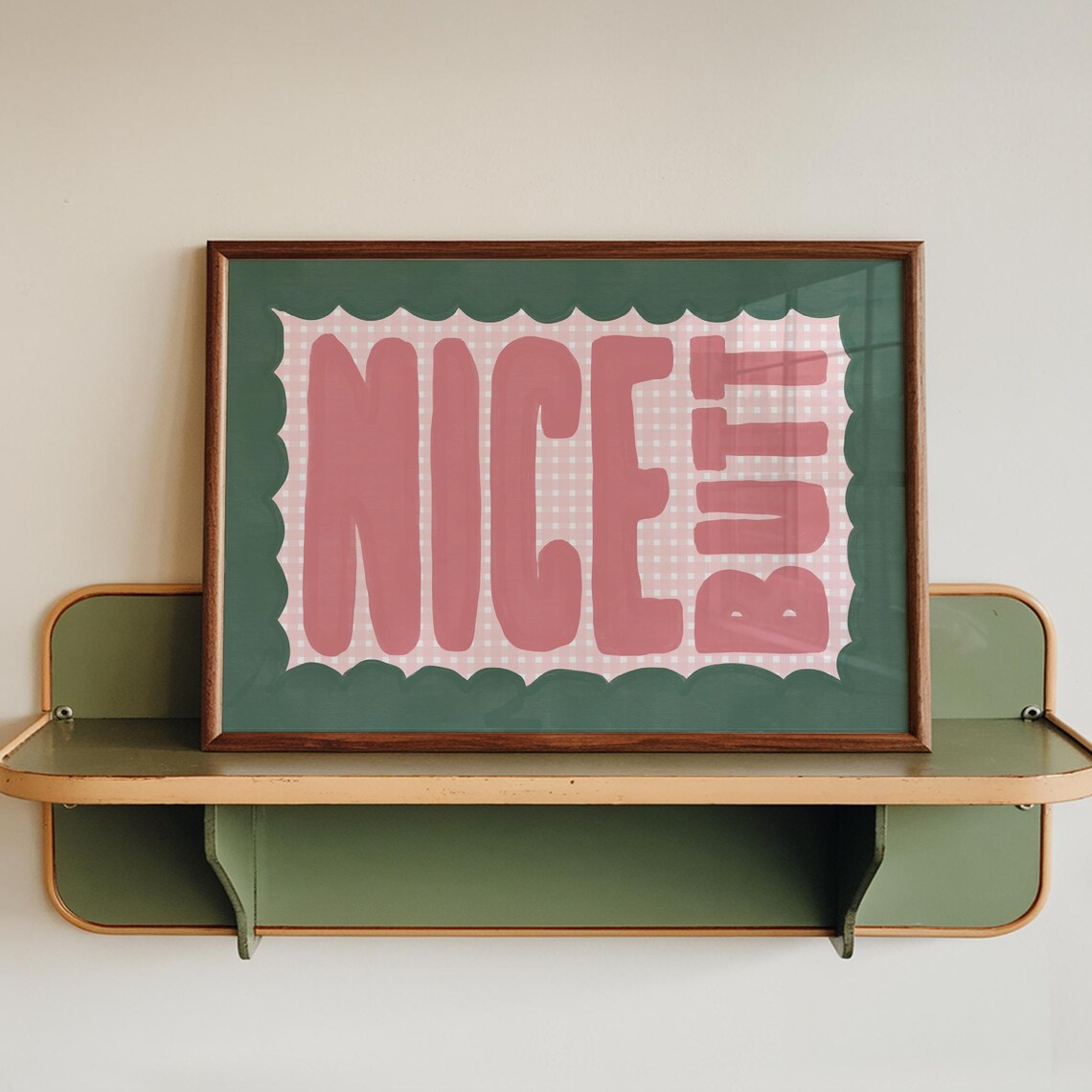 Checkered Nice Butt Bathroom Art Print, Green Pink