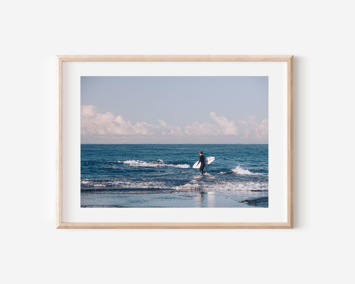 Sydney Surf Photography Surfer Walking Into Ocean Waves Poster