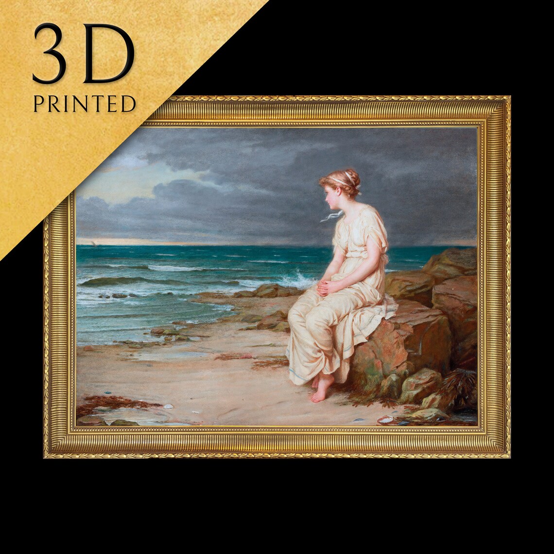 Miranda Gazing at the Stormy Sea Waterhouse Romantic Painting Poster