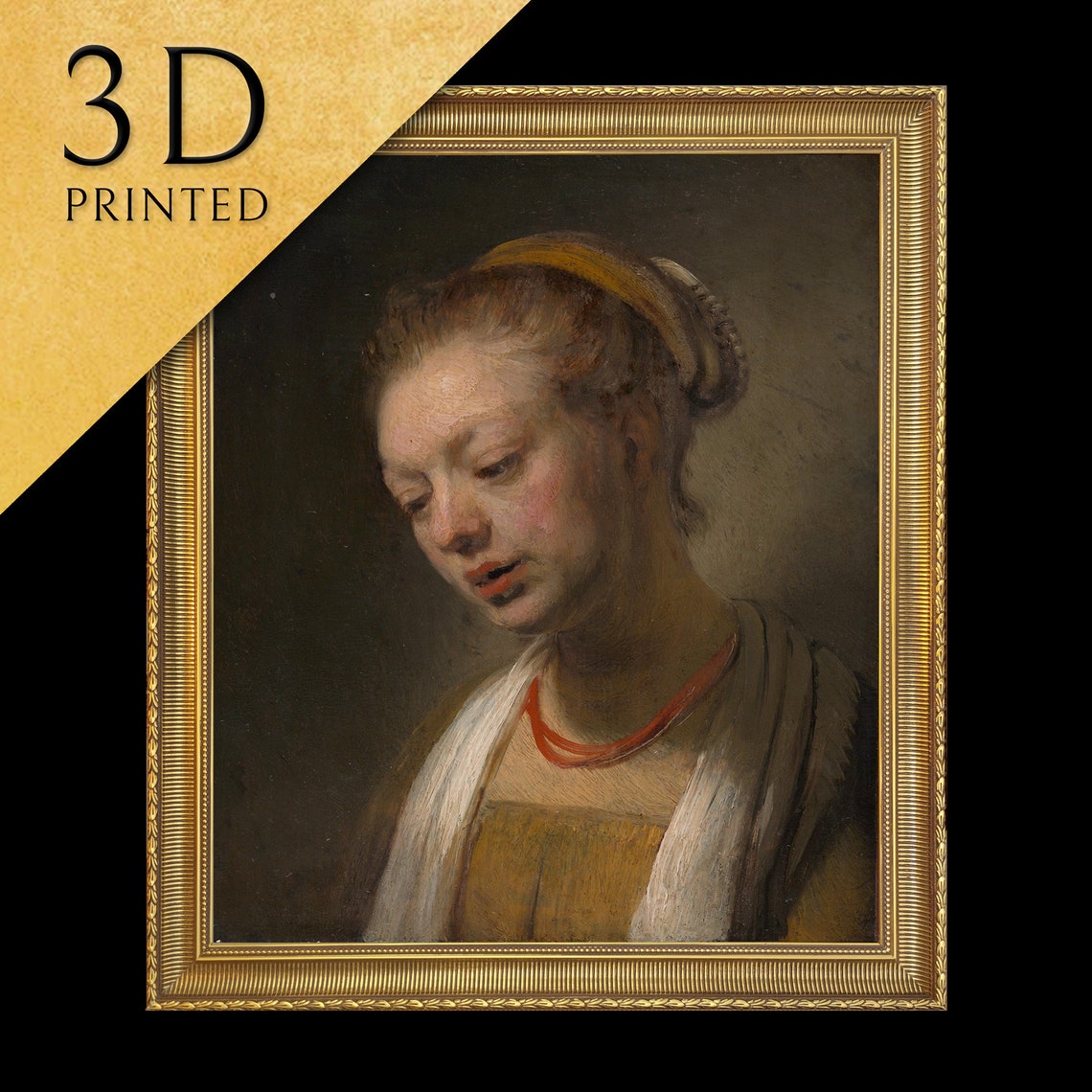 Rembrandt Young Woman With Red Necklace Baroque Portrait Poster