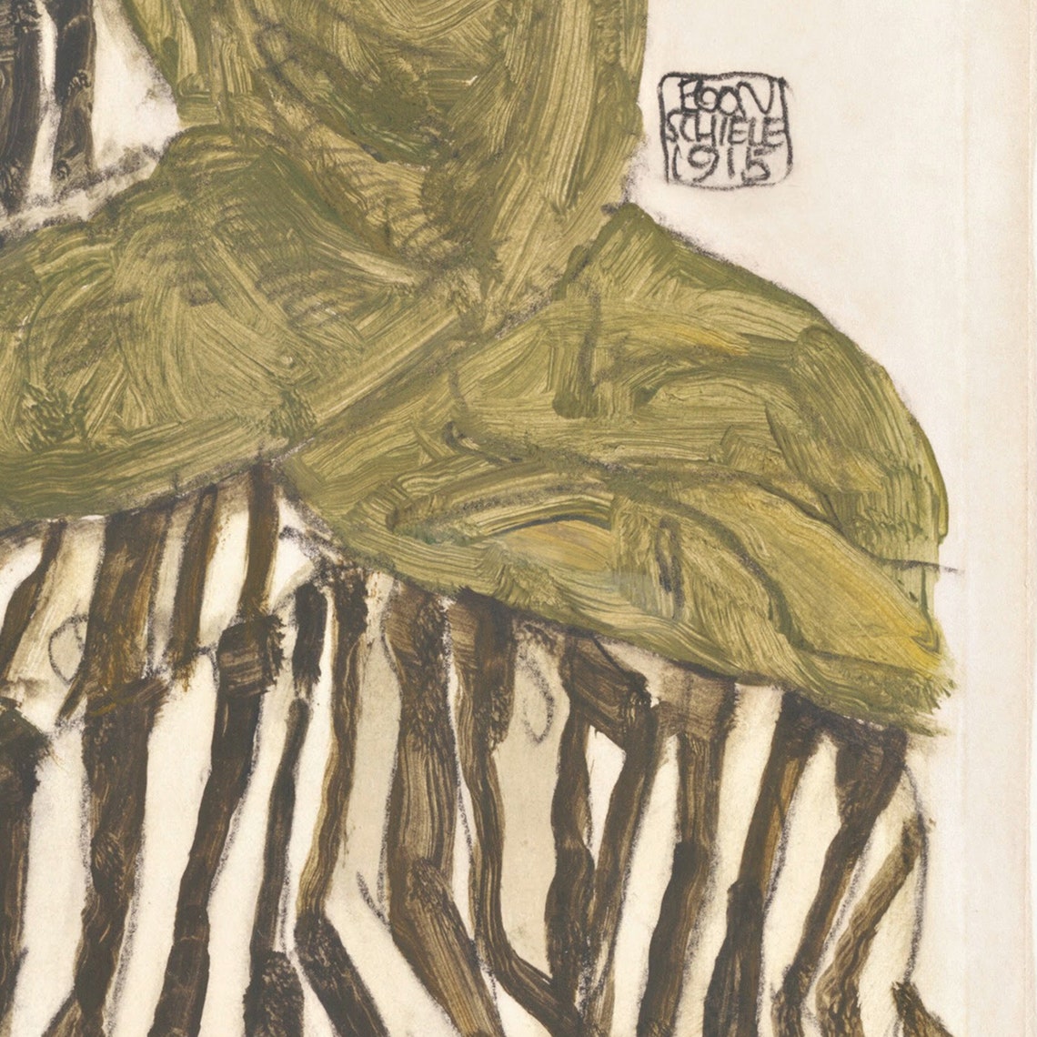 Egon Schiele Edith in Striped Dress Seated Expressionist Poster - Image 2