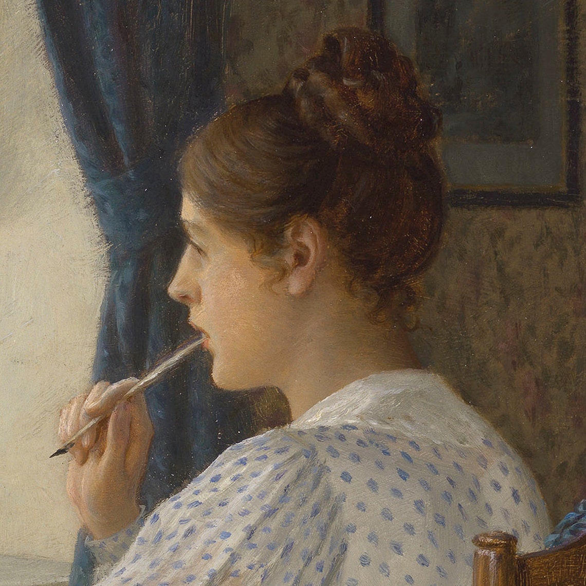 Leighton Straying Thoughts Woman Writing Desk Window Romantic Poster - Image 3