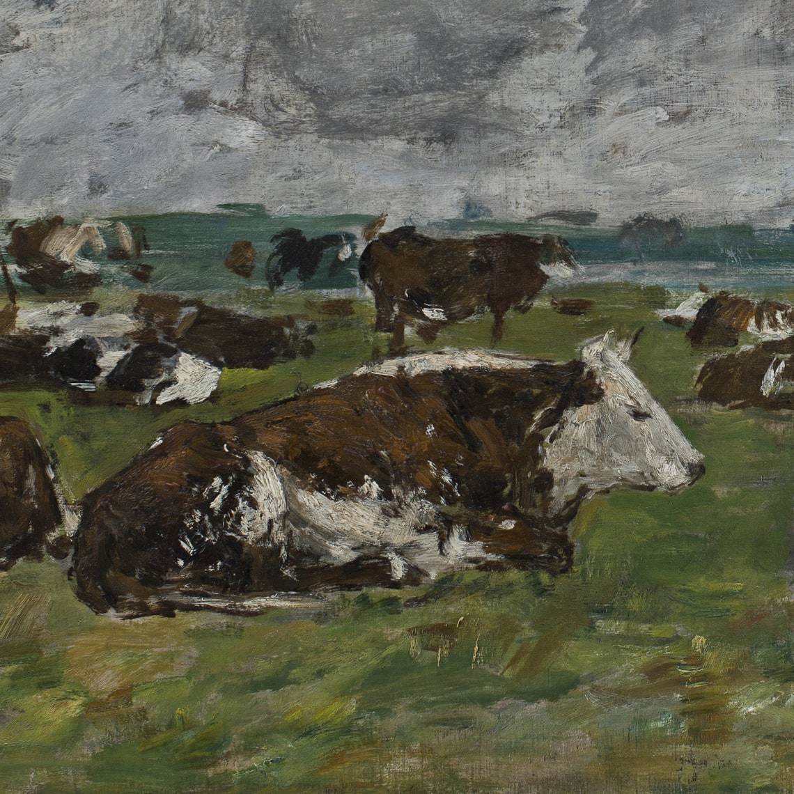Eugene Boudin Cattle Under Stormy Sky Impressionist Meadow Poster - Image 3