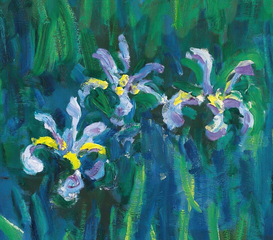 Claude Monet Irises Purple Flowers Foliage Textured Art Poster - Image 3