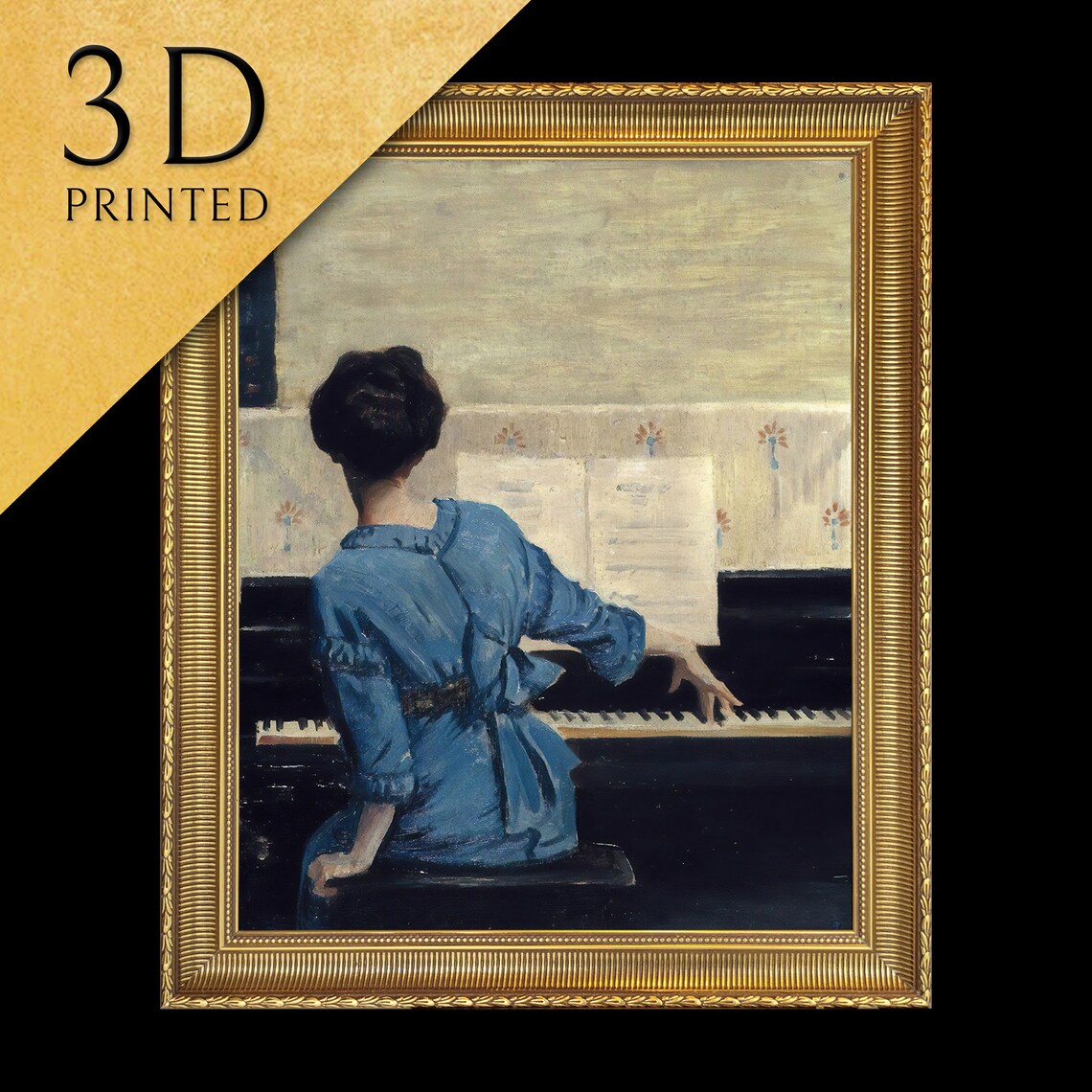William Merritt Chase The Keynote Woman Playing Piano Blue Wall Art