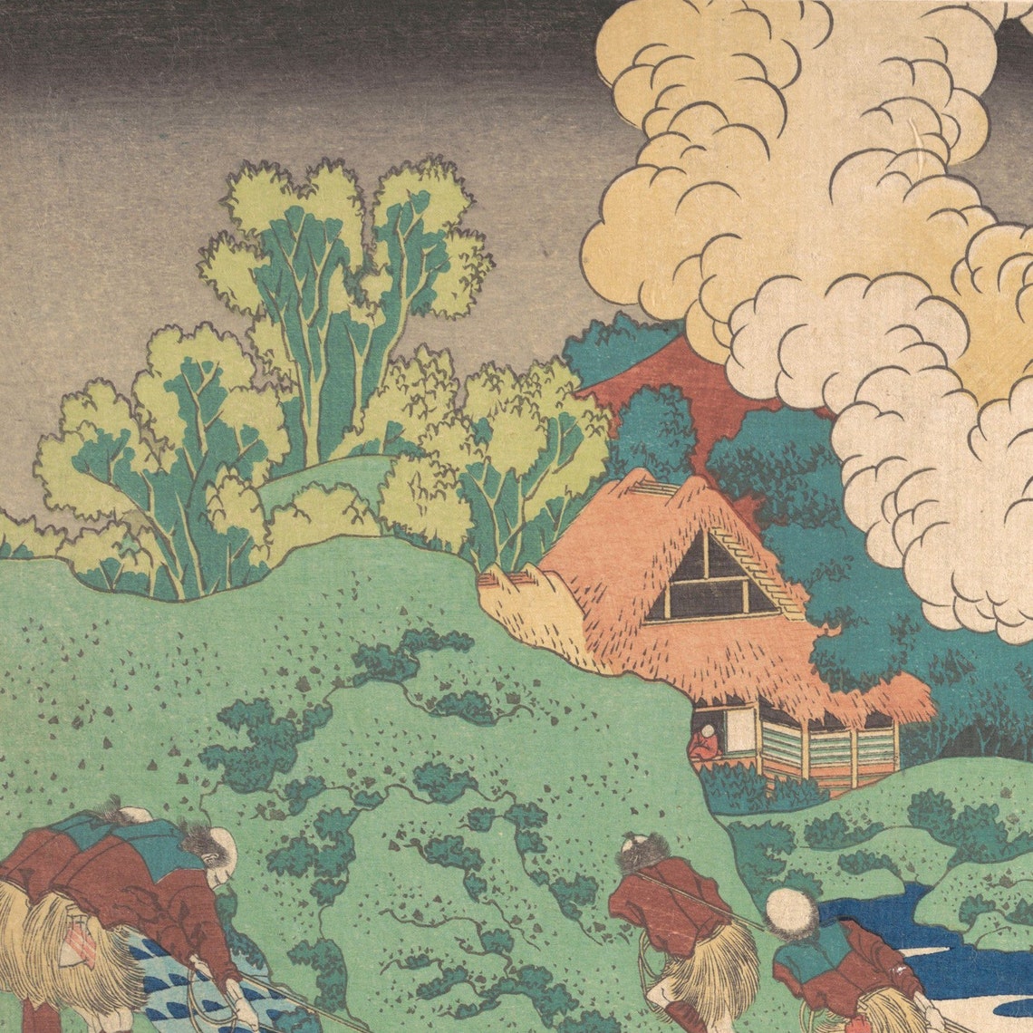 Hokusai Mount Fuji Workers Hauling a Giant Log Woodblock Art Poster - Image 2