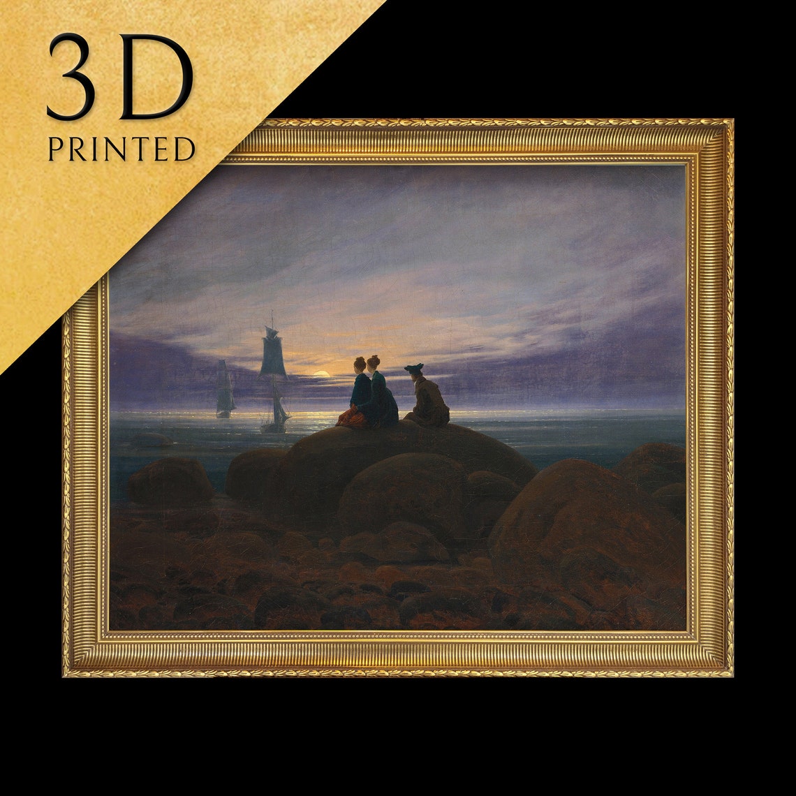 Caspar Friedrich Moonrise Over the Sea With Tall Ships Art Poster