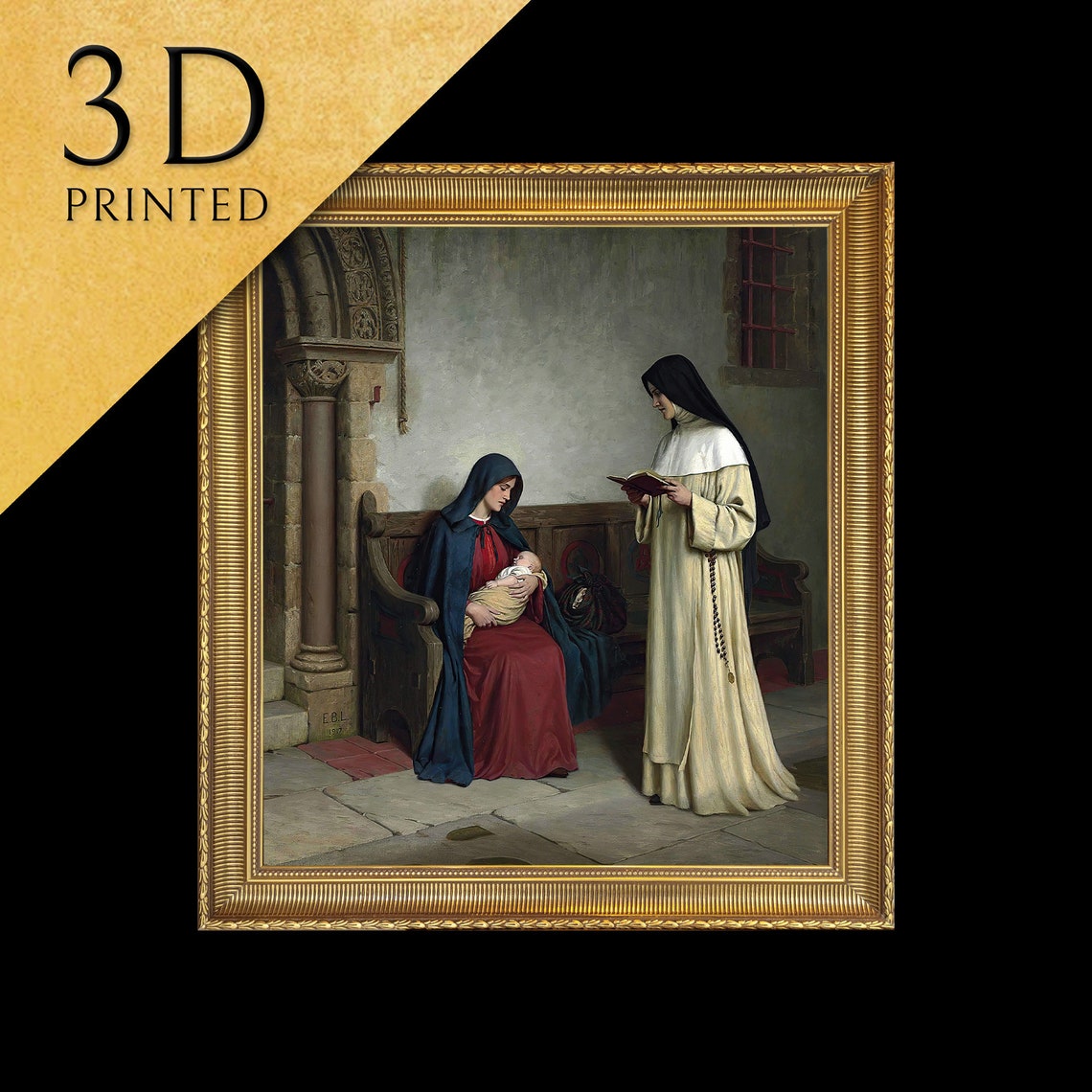 Leighton Maternity Mother Child Nun Church Interior Scene Poster