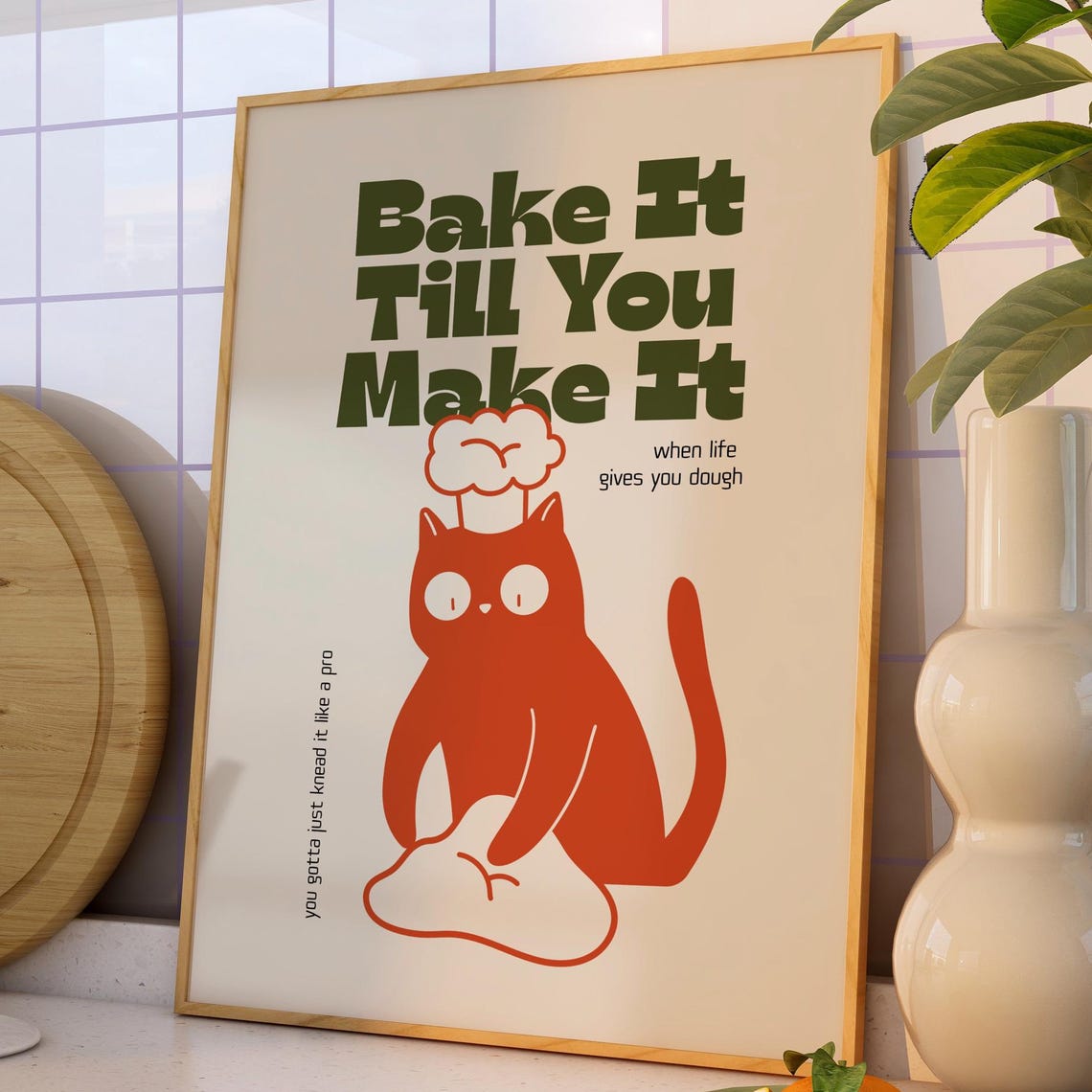 Chef Cat Print, Funny Kitchen Wall Art Poster