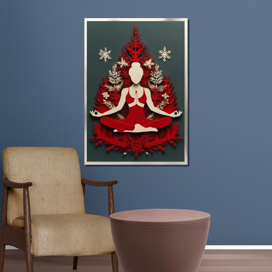 Holiday Yoga Paper Cut Christmas Tree Festive Zen Wall Poster - Image 3