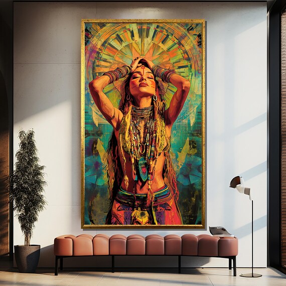 Bohemian Ethnic Woman Painting With Tribal Details Perfect Art Gift For Vibrant Home And Wall Decor