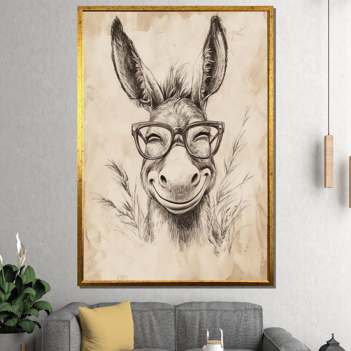 Smiling Donkey Wearing Oversized Glasses In Sketch Art Poster