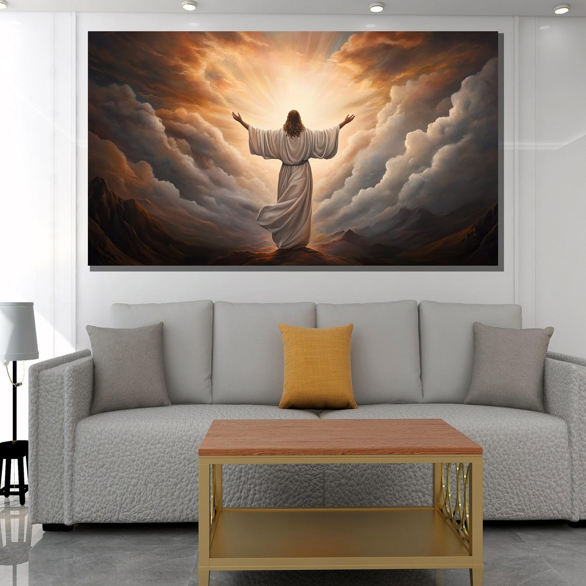 Jesus Rising Arms Outstretched Golden Clouds Heaven Wall Poster - Image 3