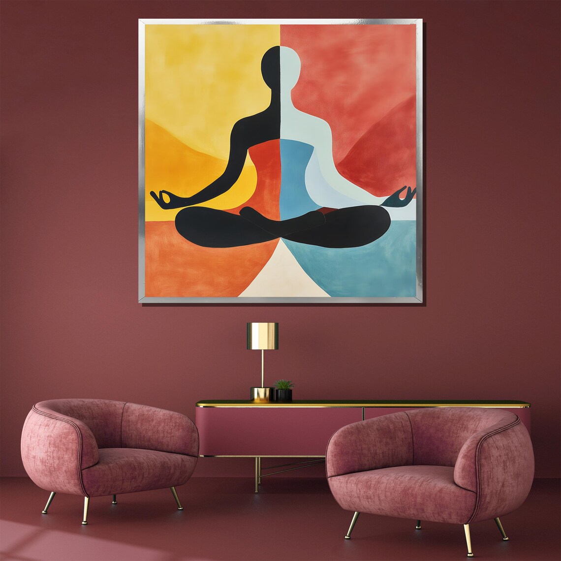 Abstract Yoga Duality Color Block Modern Meditation Wall Poster - Image 3