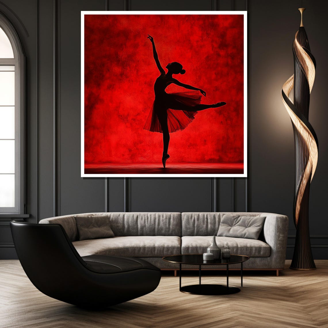 Red Silhouette Ballet Dancer Painting Striking Wall Art Gift For Dance Enthusiasts And Modern Home Decor - Image 2