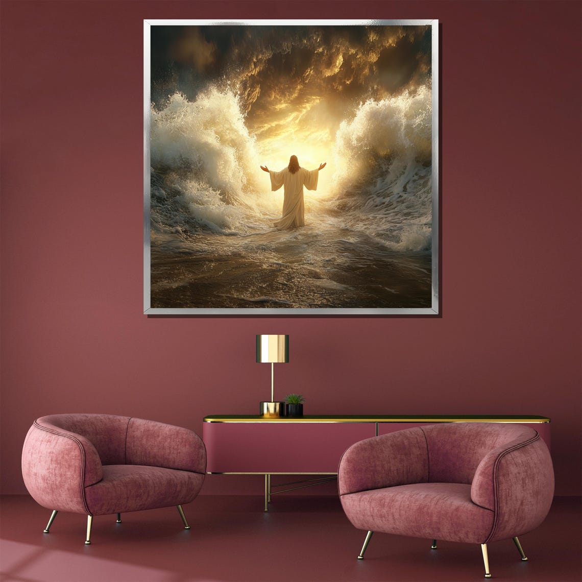 Jesus Parting the Sea Divine Light Miracle Ocean Waves Poster - Image 5