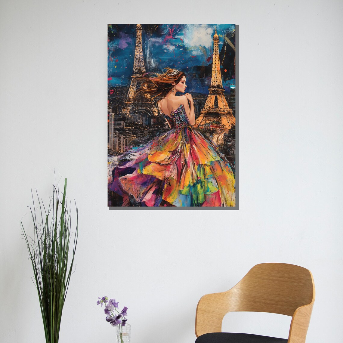 Parisian Night Woman In Colorful Gown Before Eiffel Tower Poster - Image 2