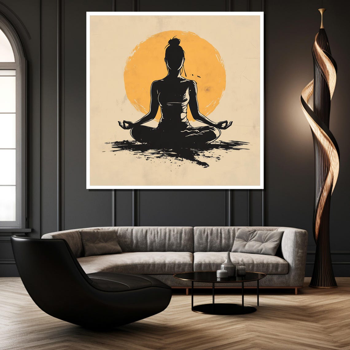 Minimalist Yogi Meditating Before A Golden Rising Sun Disc Poster - Image 2