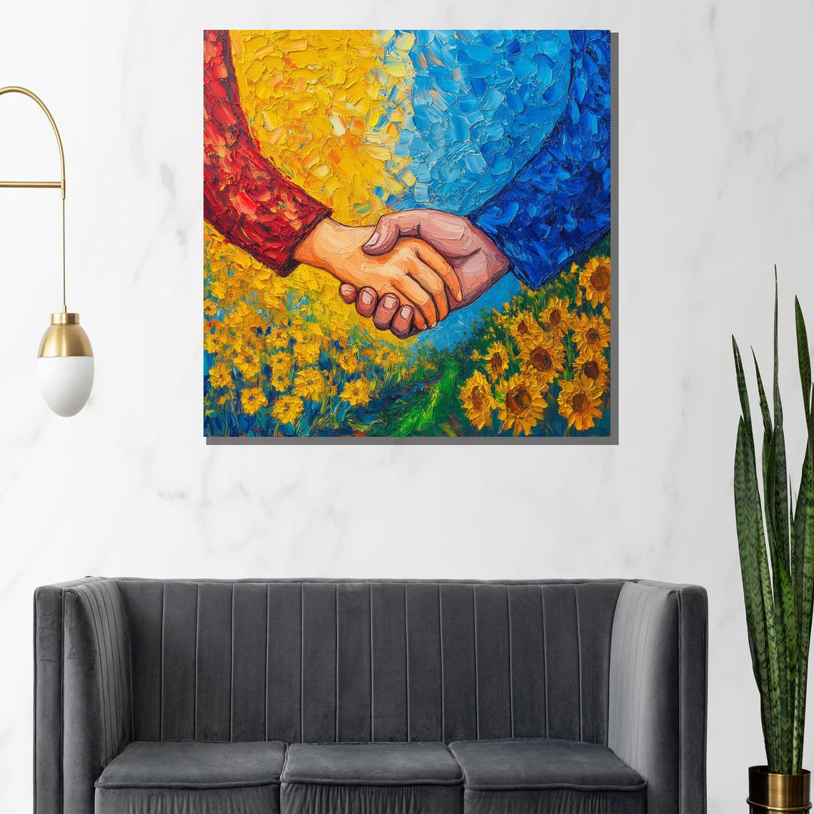 Unity And Friendship Handshake Sunflower Joyful Painting Poster - Image 2