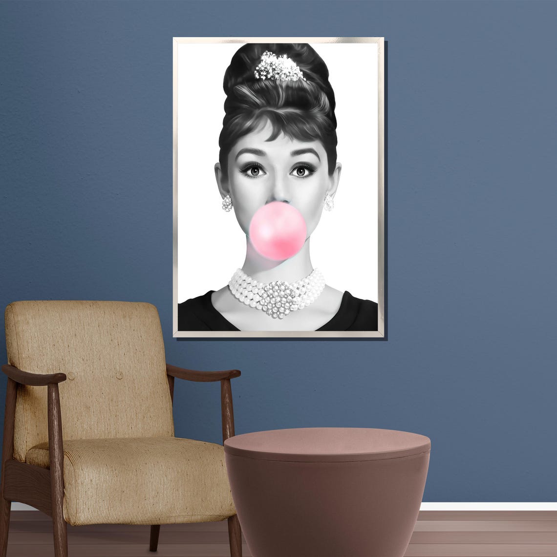 Audrey Hepburn Pop Art Portrait Pink Bubblegum Modern Poster - Image 5