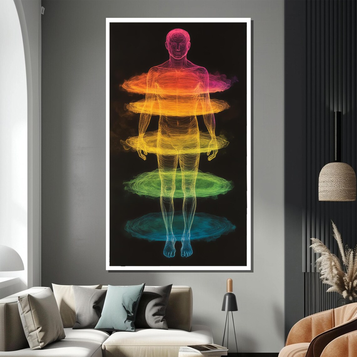 Chakra Energy Body Rainbow Aura on Black Background Art Poster - Image 2