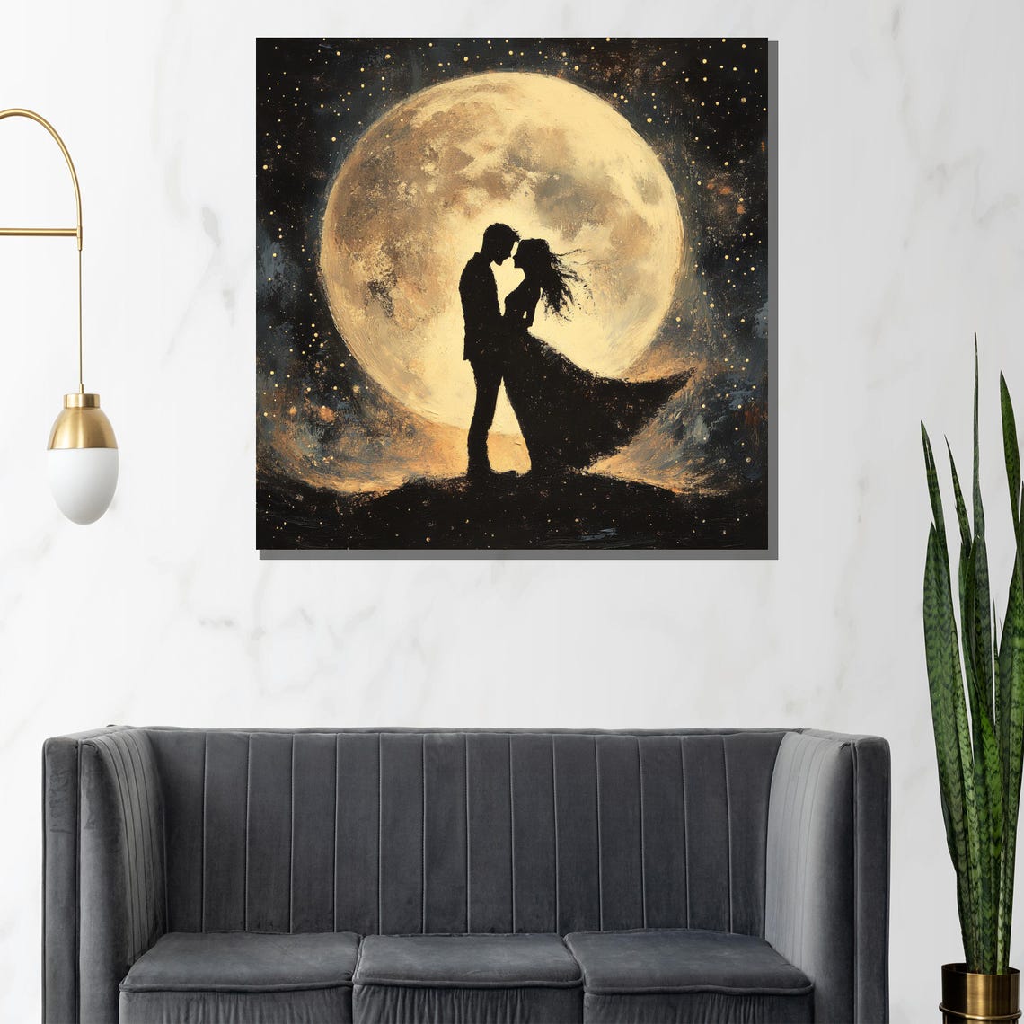 Romantic Couple Silhouette Under Giant Full Moon Night Poster - Image 3