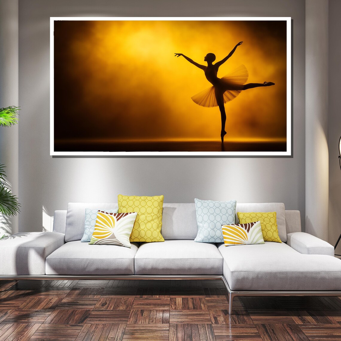 Golden Ballerina Silhouette Dancing in Amber Stage Light Poster - Image 2