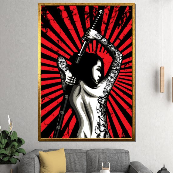 Samurai Woman Tattoo Art Wall Decor Bold And Striking Painting Unique Gift For Modern And Edgy Home Design
