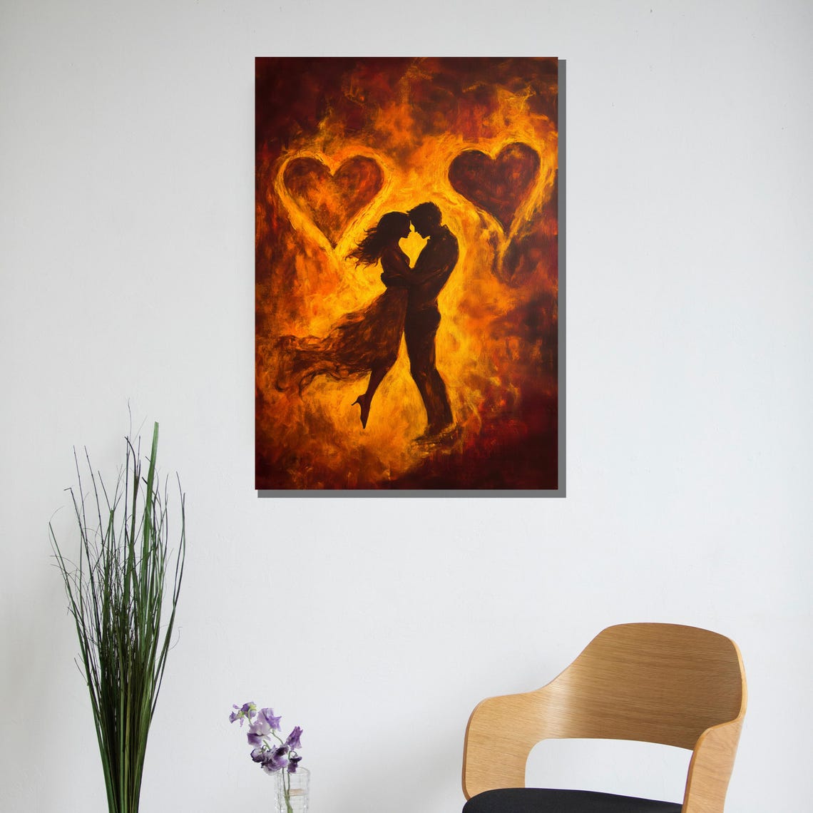 Fiery Heart Passion Couple Flames Silhouette Dramatic Art Poster - Image 2