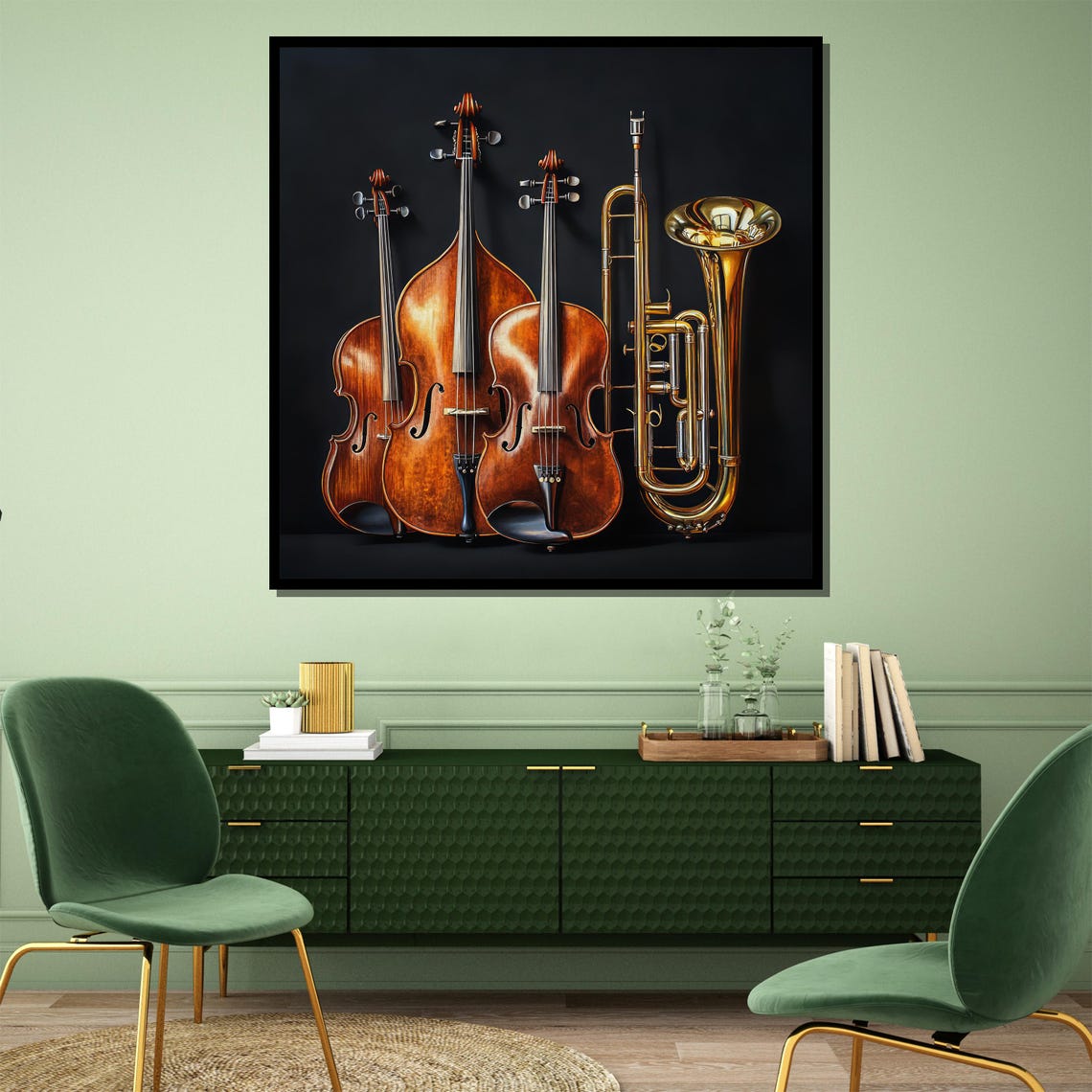 Elegant Violin Cello and Brass Orchestra Instruments Painting Poster - Image 4