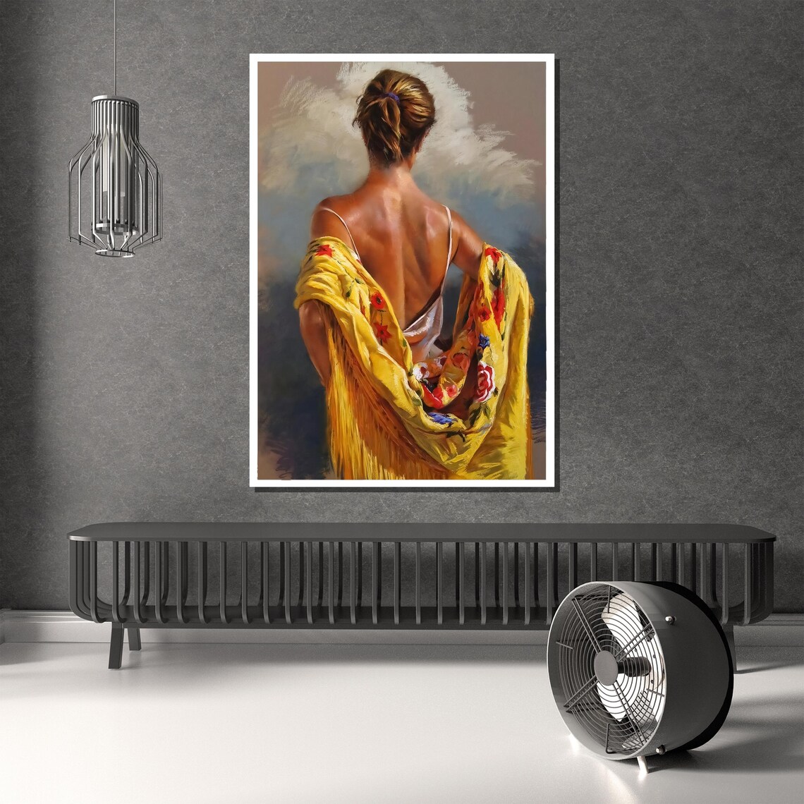 Impressionist Woman From Behind Draped In Golden Floral Shawl Poster - Image 3