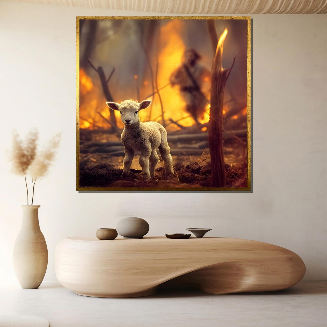 Lamb in Burning Forest Fire Shepherd Christian Symbolism Poster