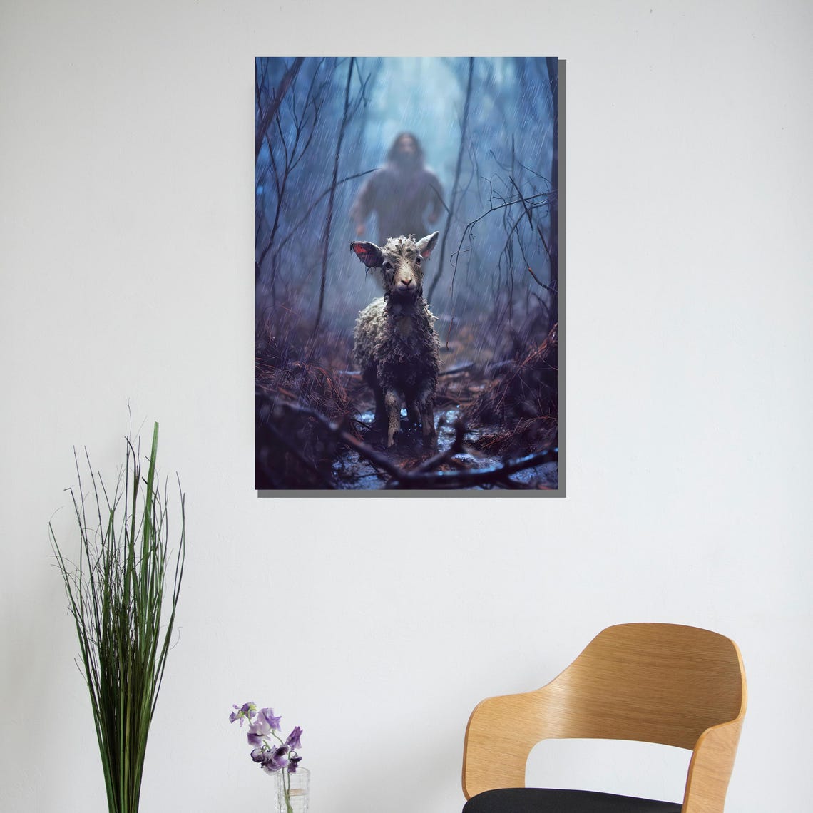 Lost Sheep in Rain Jesus Good Shepherd Christian Faith Wall Poster - Image 3