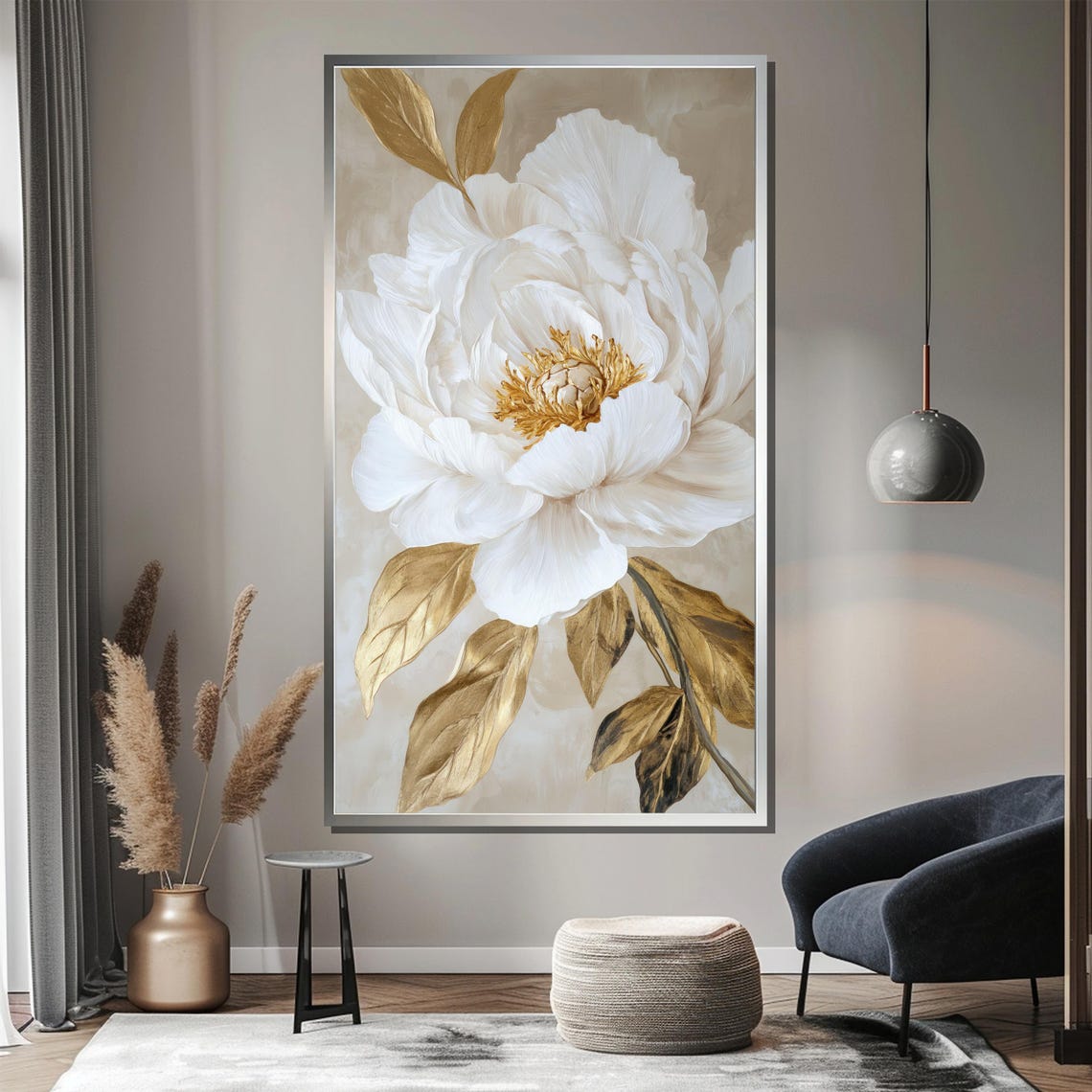 Beautiful White Peony with Gold Leaves Elegant Floral Poster - Image 4