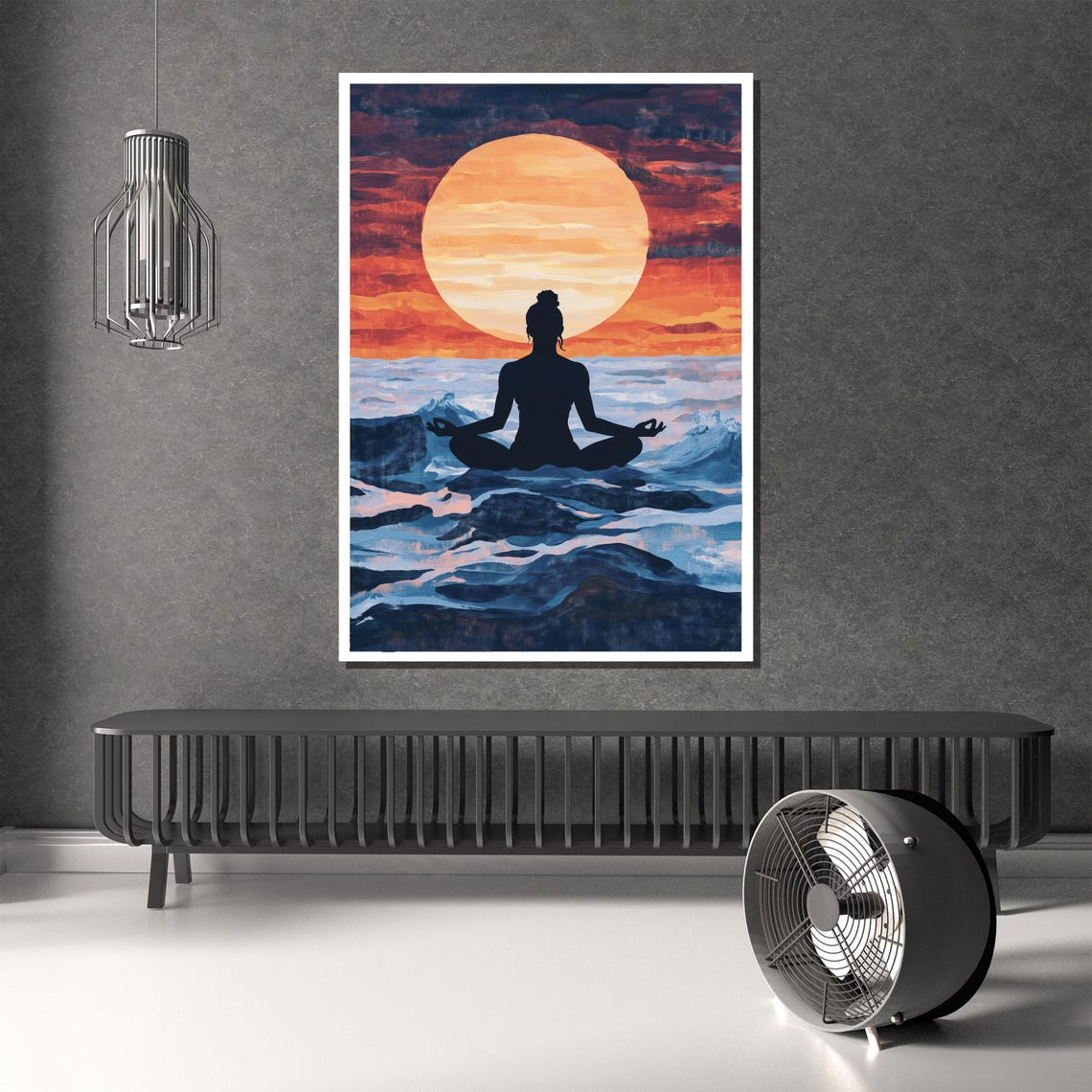 Sunset Meditation Silhouette Orange Sun Ocean Waves Wall Poster - Image 2