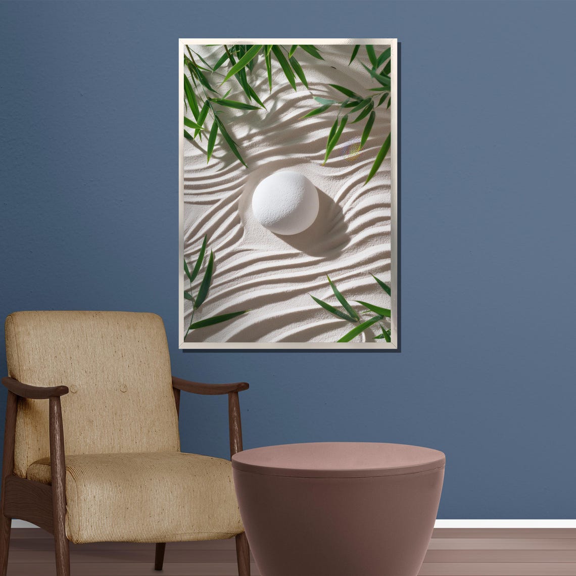 Minimalist Zen Sand Garden White Stone Bamboo Photo Wall Poster - Image 3