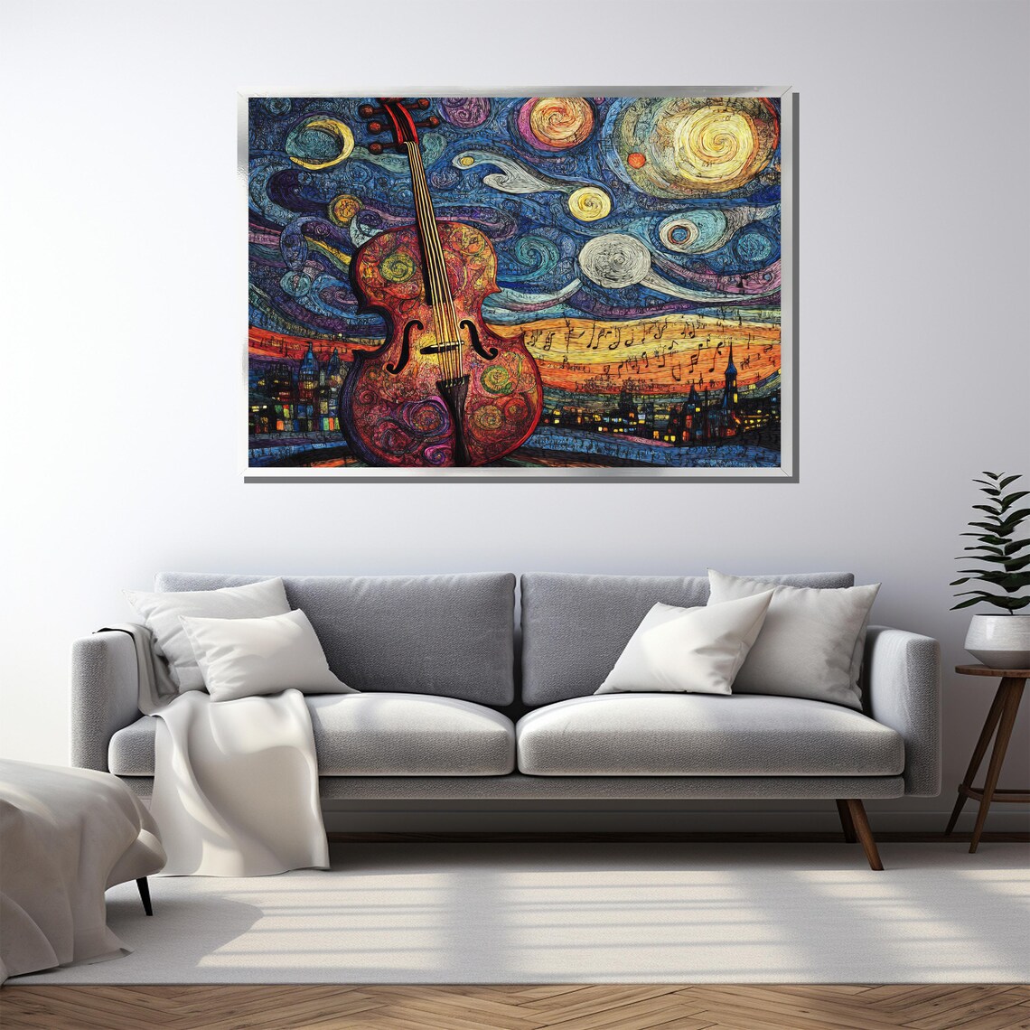 Violin Starry Night Swirl Musical Sky Art Painting Wall Poster - Image 3