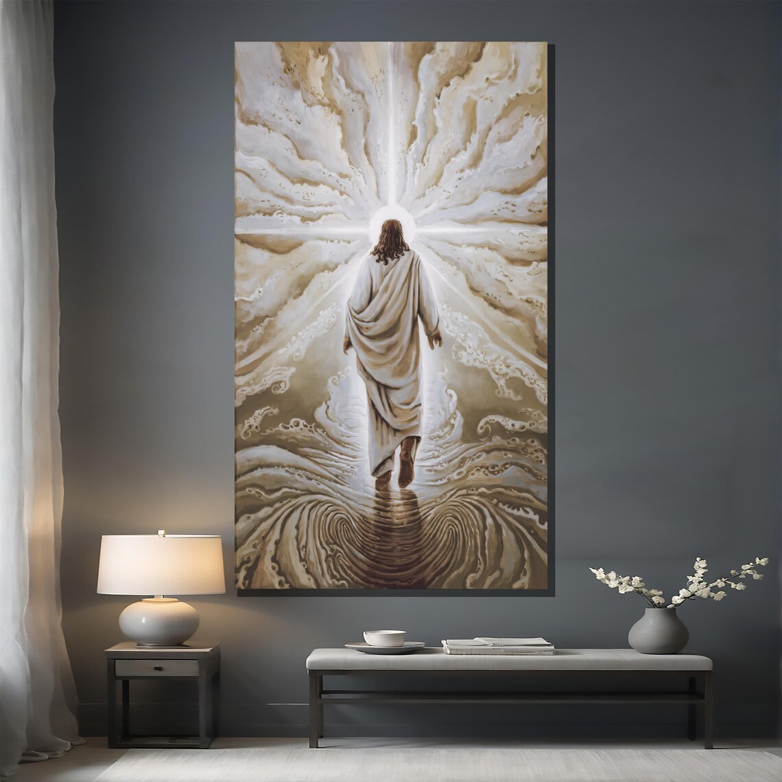 Jesus Ascension Heavenly Clouds Golden Light Christian Poster - Image 3