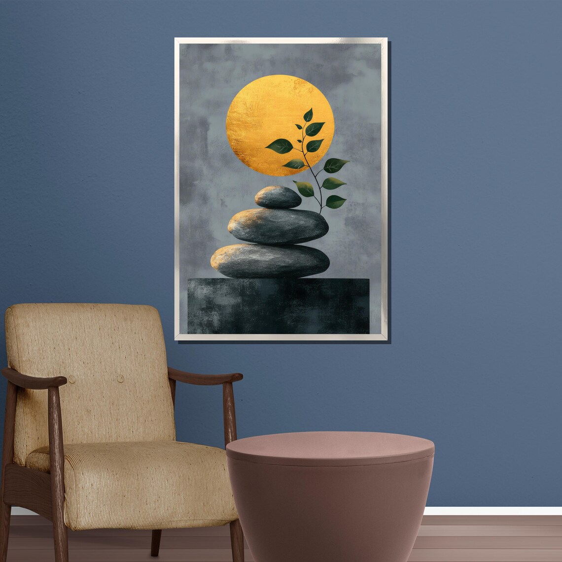 Balancing Zen Stones Under a Golden Moon Minimalist Zen Poster - Image 3