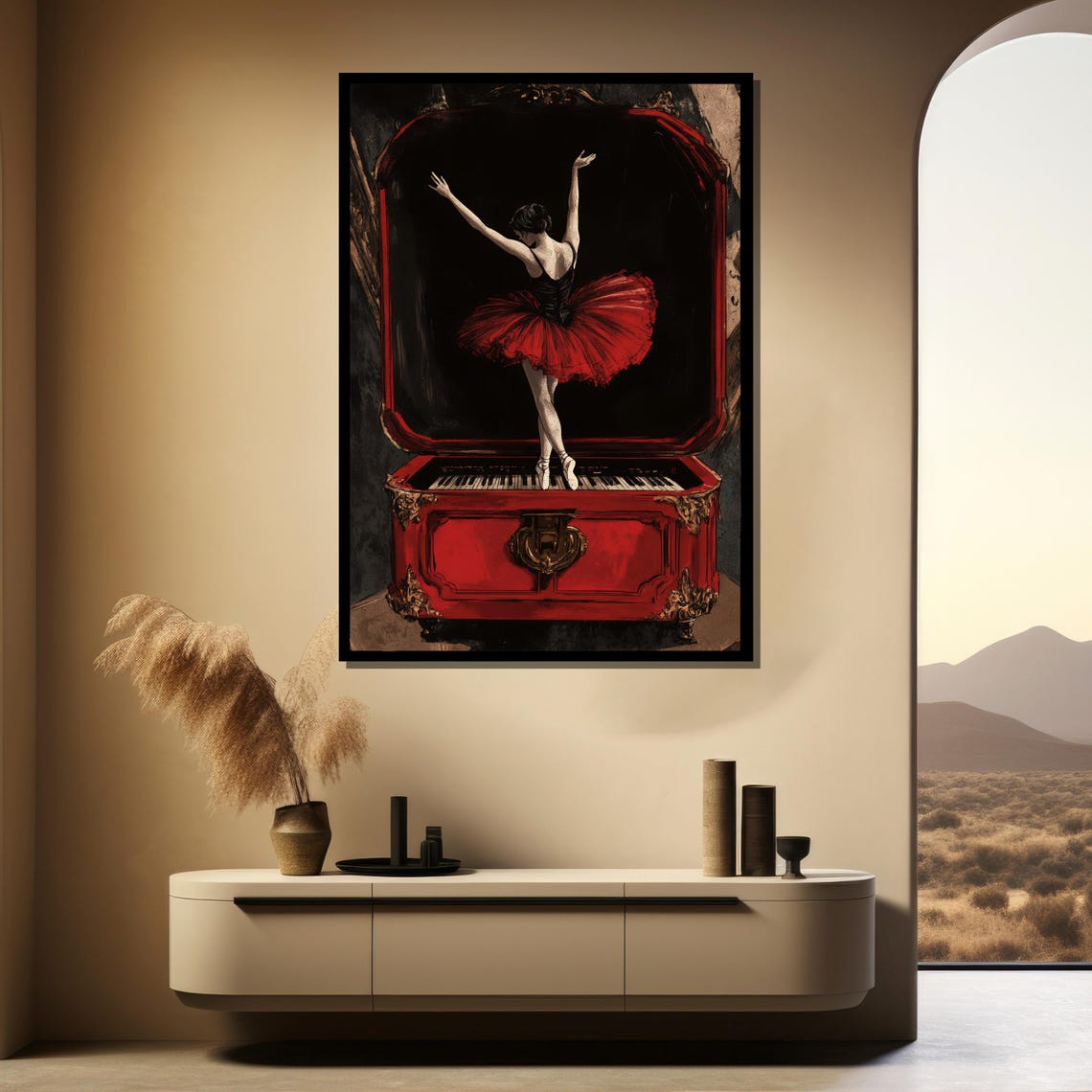 Ballerina in a Red Tutu Dancing on a Vintage Music Box Poster - Image 4