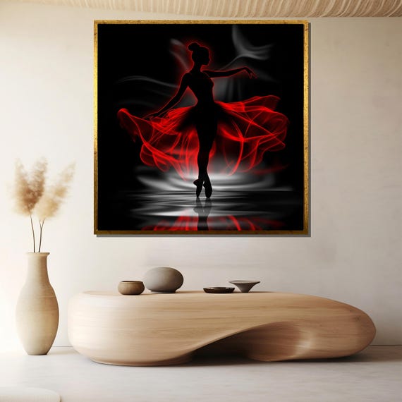 Elegant Ballerina In Red Painting Modern Dance Wall Art And Unique Gift For Ballet Lovers And Home Decor Enthusiasts