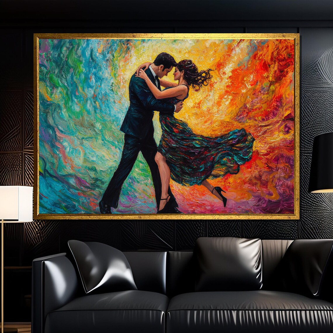 Tango Couple Embraced in a Swirl of Vivid Impasto Color Poster