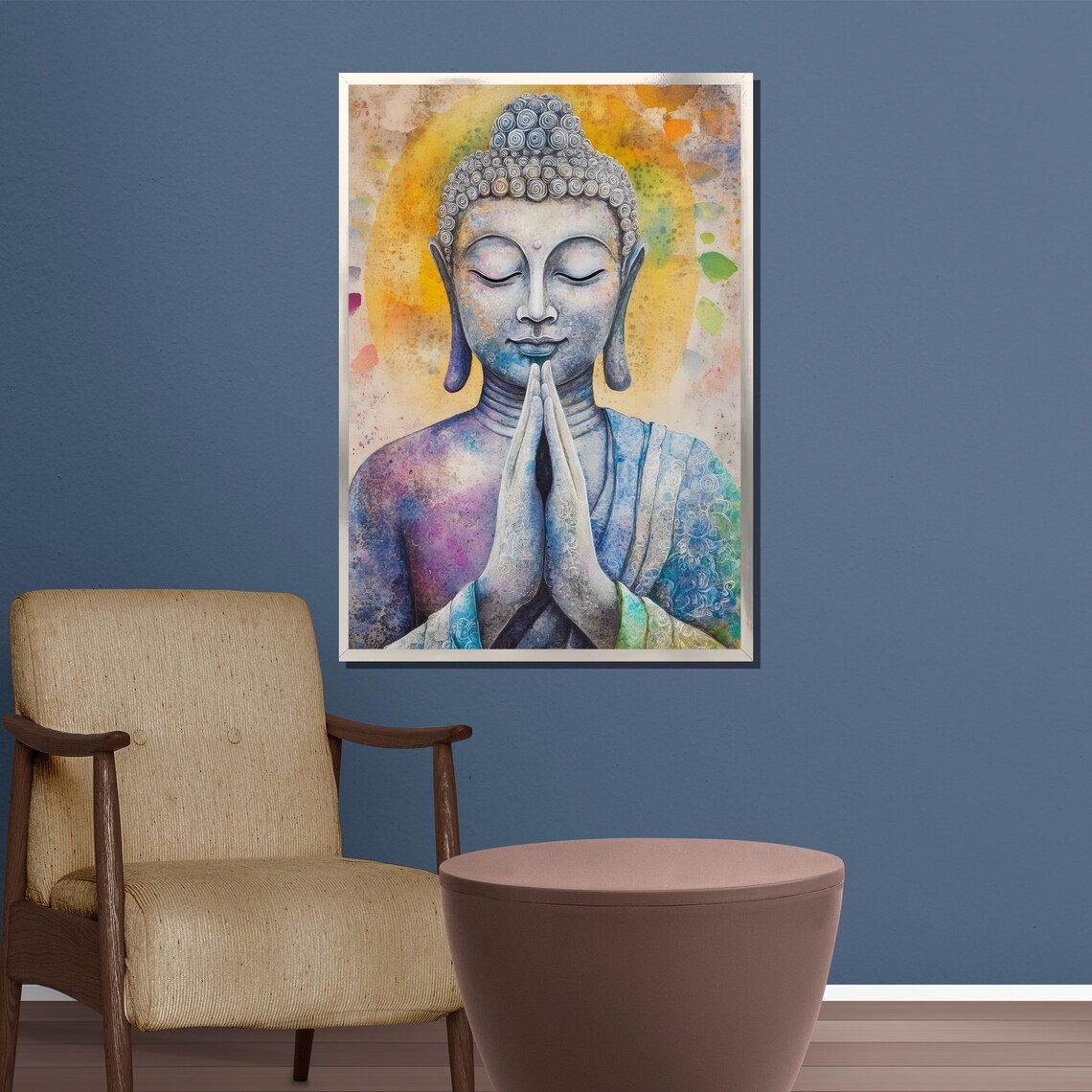 Buddha Namaste Prayer Watercolor Spiritual Portrait Art Poster - Image 4