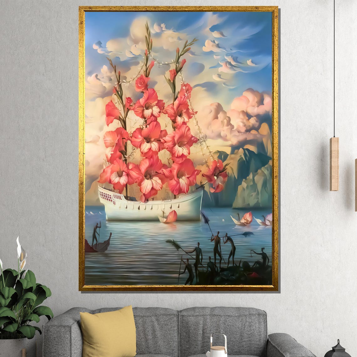 Vladimir Kush Surreal Flower Ship With Pink Blooms Art Poster