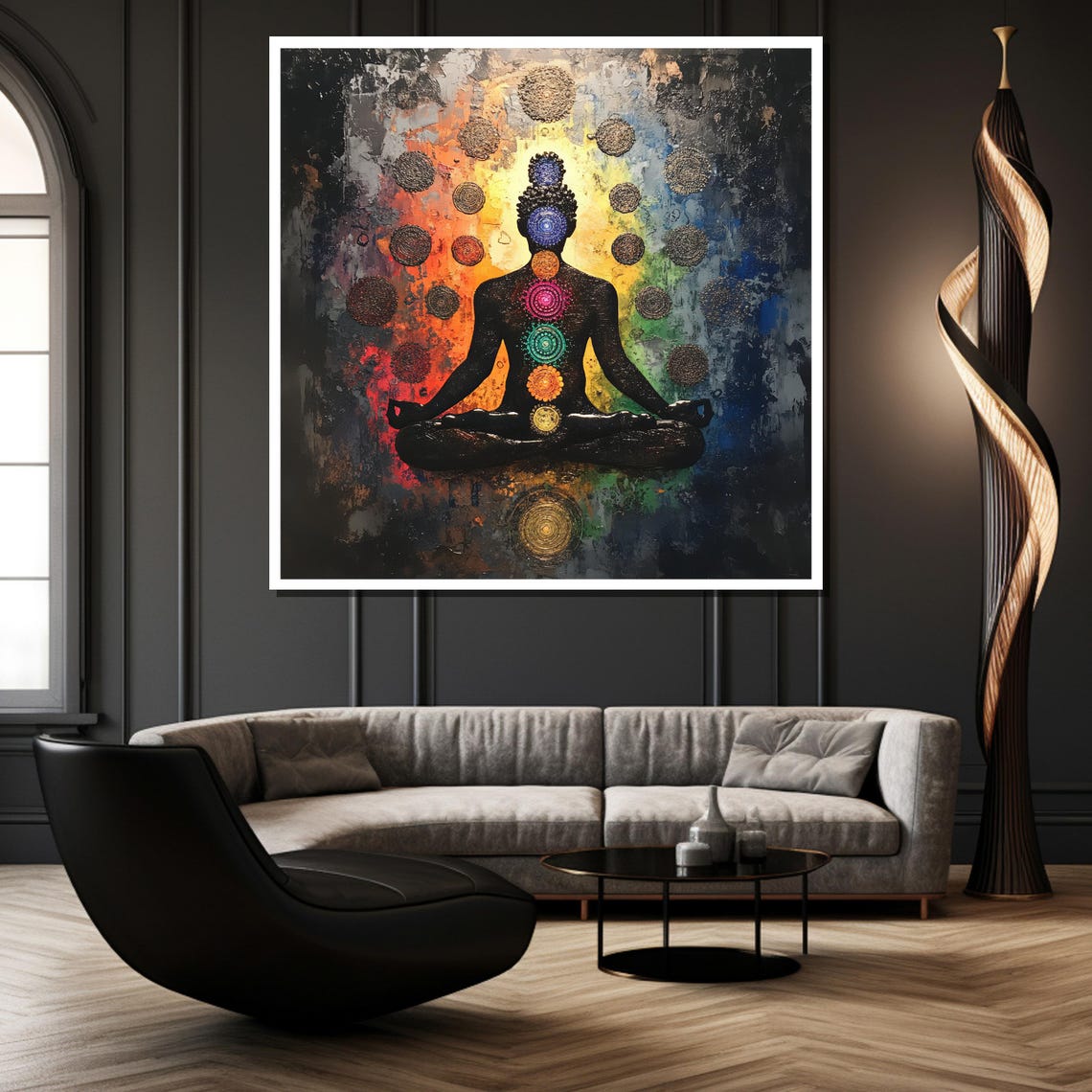 Chakra Energy Buddha Meditation Fiery Abstract Painting Wall Poster - Image 2