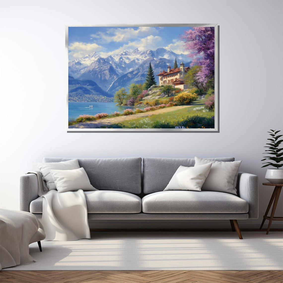 Lakeside Mountain Villa Wall Art Framed Scenic Landscape Print Large Nature Dcor For Living Room Or Office - Image 3
