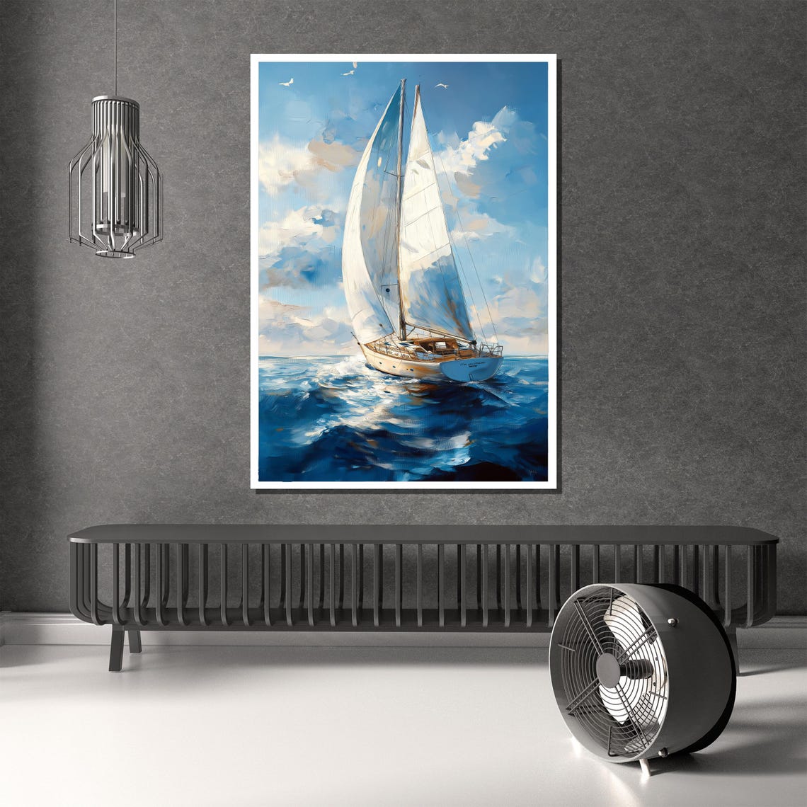 Sailing Yacht White Sails on Bright Blue Open Ocean Seascape Poster - Image 2