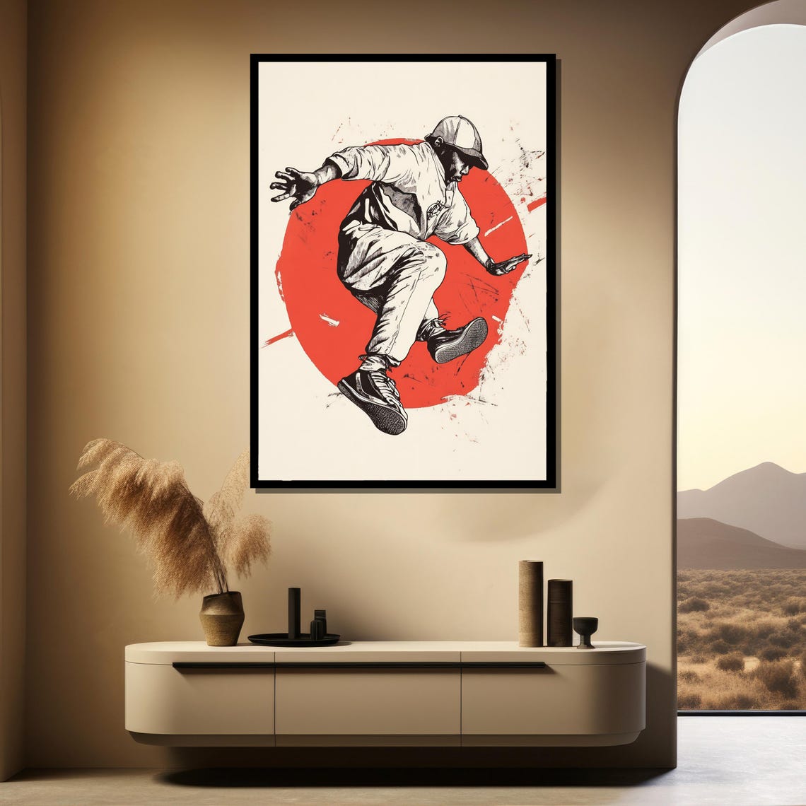 Urban Breakdancer Red Sun Street Dance Art Painting Wall Poster - Image 4